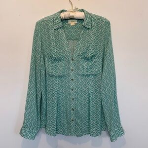 Anthropologie Green Button Down Shirt